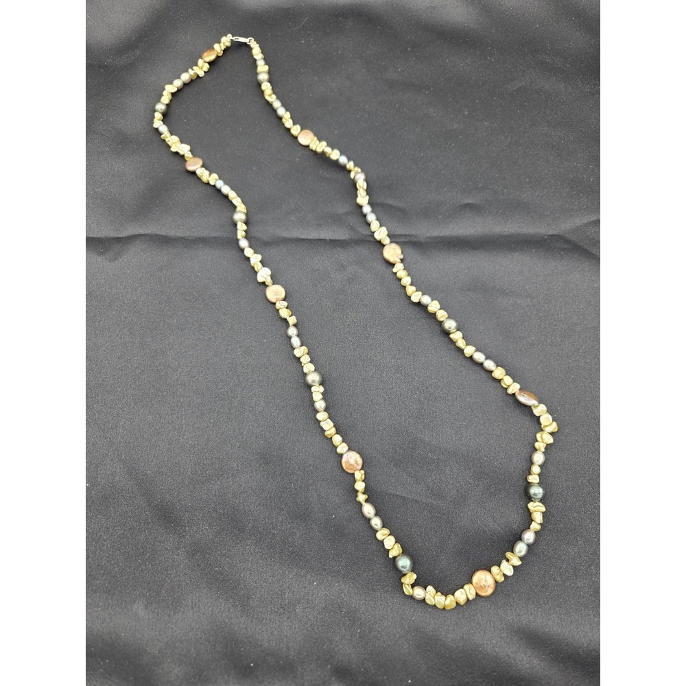 35" Fresh Water Pearl Necklace Multicolored Long Gray Tan Cream Colors